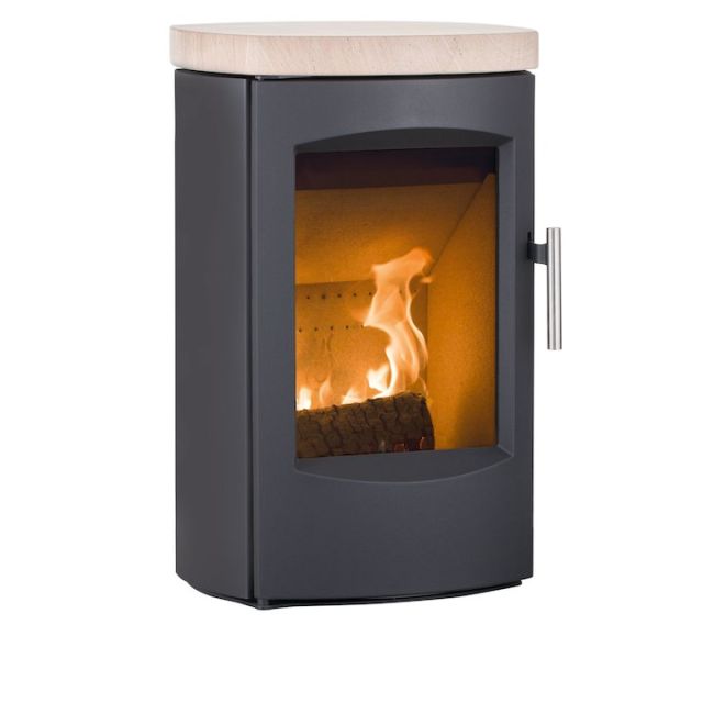 Heta Scanline 7C Wall Mounted Multifuel Stove Black Sandstone Top Plate