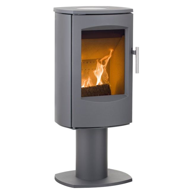 Heta Scanline 7D Multifuel Stove Grey Fixed Pedestal Steel Top Plate
