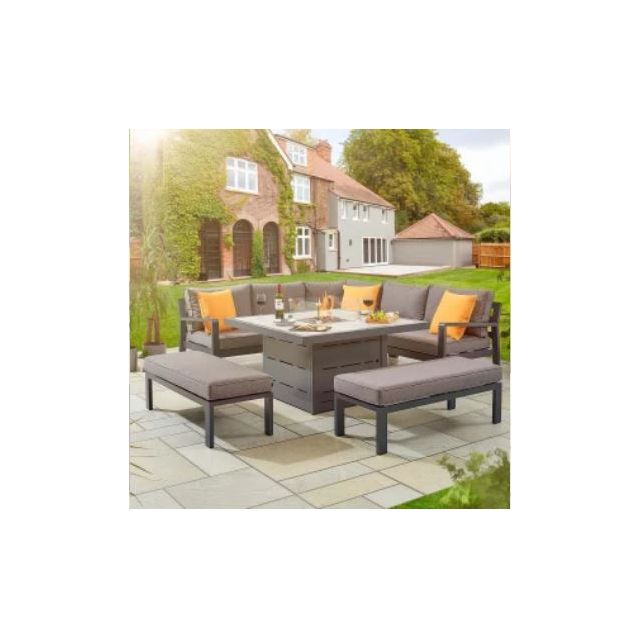 Tutbury Fire Pit Table with Corner Sofa and Two Large Benches