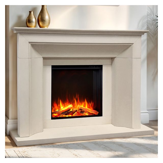 Celsi Ultiflame Asencio 600XT Limestone Electric Fireplace Suite