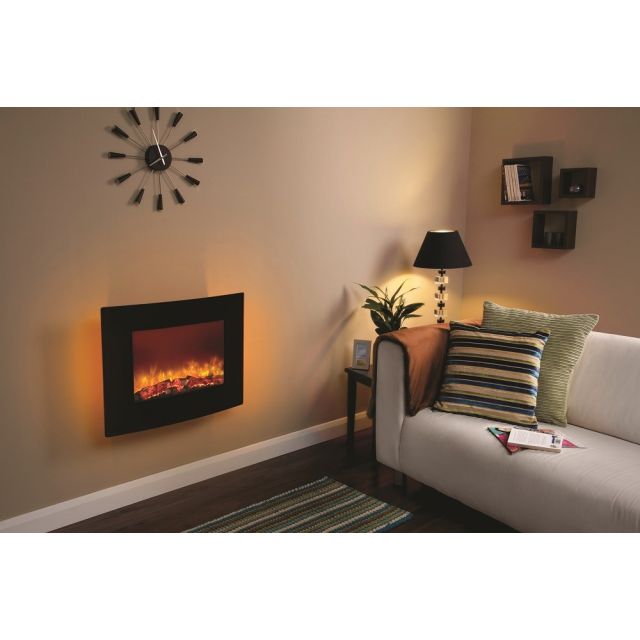 FLARE Collection By Be Modern Quattro Wall Mounted Electric Fire - Curved Black Glass