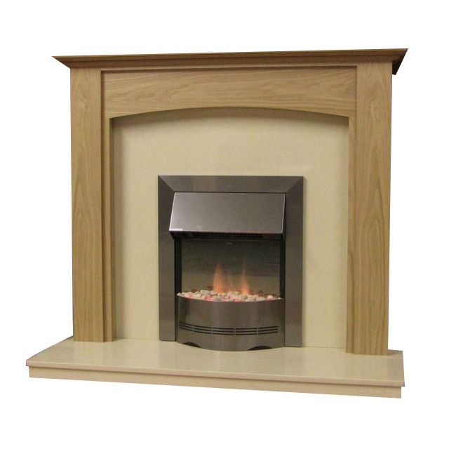 Parkrose 54 Inch Surround W/ Marble Fireplace - Natural Oak/Mocha Beige