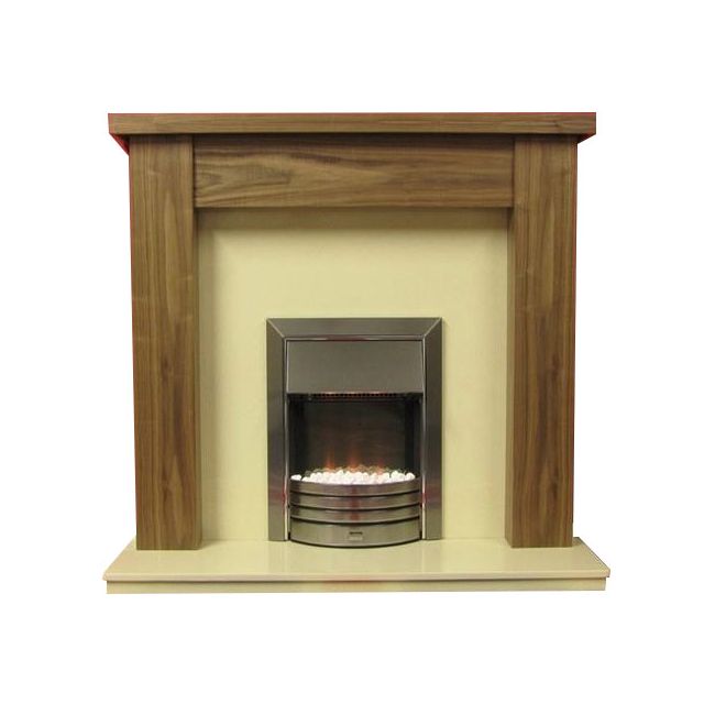 Stratford American Walnut Finish Surround with Mocha Beige Marble Fireplace Package