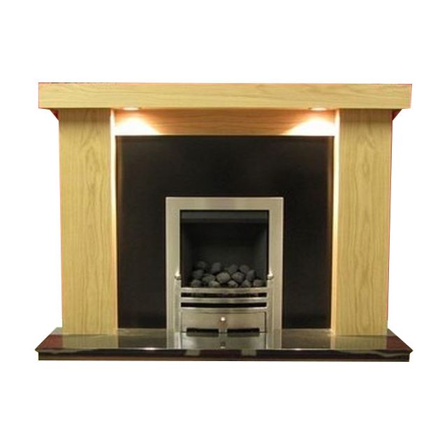 Chelsea Natural Oak Surround with Black Granite Marble Fireplace