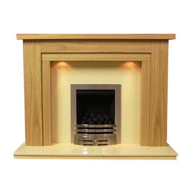 Lichfield Natural Oak Finish Surround with Mocha Beige Marble Fireplace