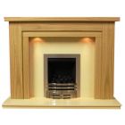 Lichfield Natural Oak Finish Surround with Mocha Beige Marble Fireplace