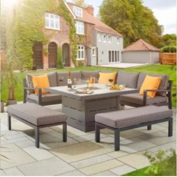 Tutbury Fire Pit Table with Corner Sofa and Two Large Benches