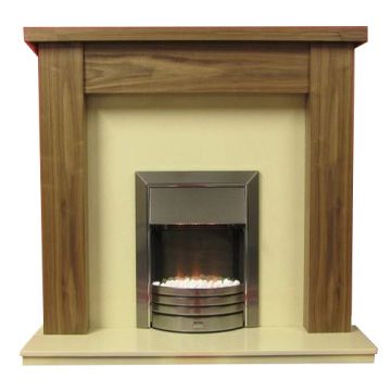 Stratford American Walnut Finish Surround with Mocha Beige Marble Fireplace Package