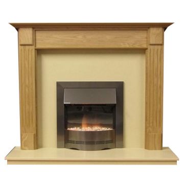 Henley 54 Inch Surround W/ Marble Fireplace - Natural Oak/Mocha Beige
