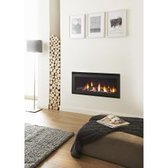 Crystal Fires Connelly Collection Denver Wide HE Log Gas Fire - Brushed Steel W/ Black Interior