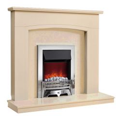 Be Modern Ellonby Soft White Finish Surround with Marfil Micro Marble Back Panel and Hearth