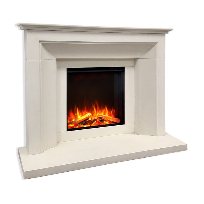 Celsi Ultiflame Asencio 600XT Limestone Electric Fireplace Suite