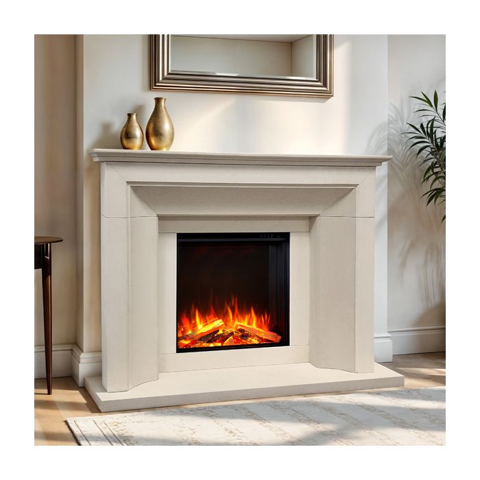 Celsi Ultiflame Asencio 600XT Limestone Electric Fireplace Suite