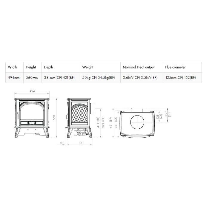Dovre 280 Conventional Flue Gas Stove - Matte Black