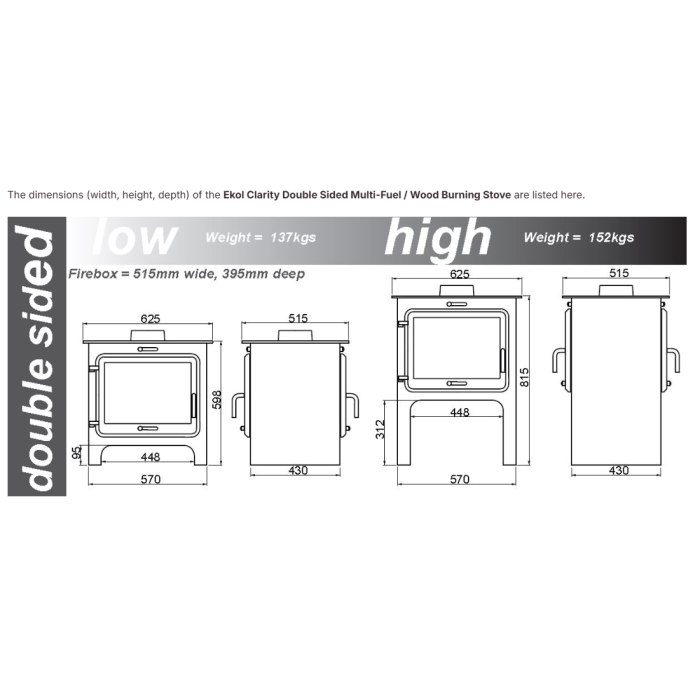Ekol Clarity Double Sided Multi-Fuel / Wood Burning Stove