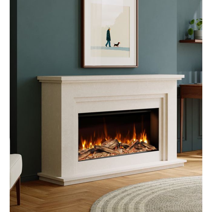 Evonic Bourton Floor Standing Marble Electric Fireplace Suite