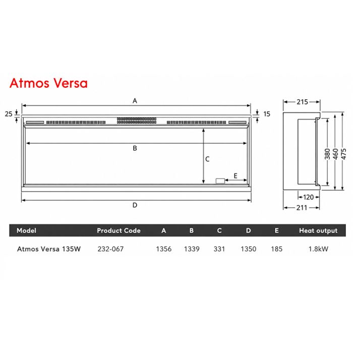 FireFX Atmos Versa 135W 3-Sided Electric Fire