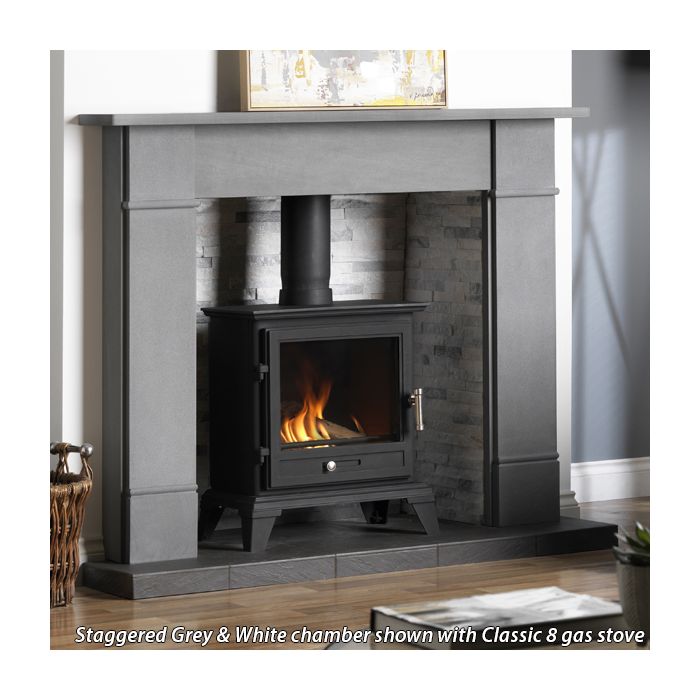 Gallery Staggered Grey White Slate Fireplace Chamber Panels