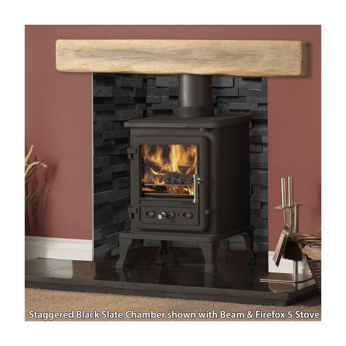 Gallery Staggered Black Slate Fireplace Chamber Panels