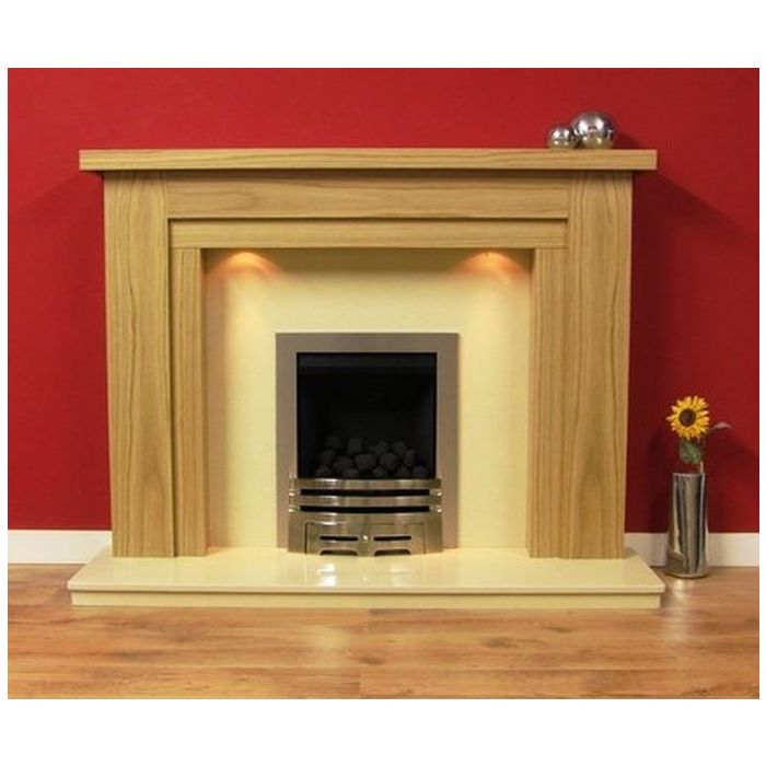 Lichfield Natural Oak Finish Surround with Mocha Beige Marble Fireplace