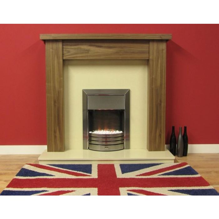 Stratford American Walnut Finish Surround with Mocha Beige Marble Fireplace Package