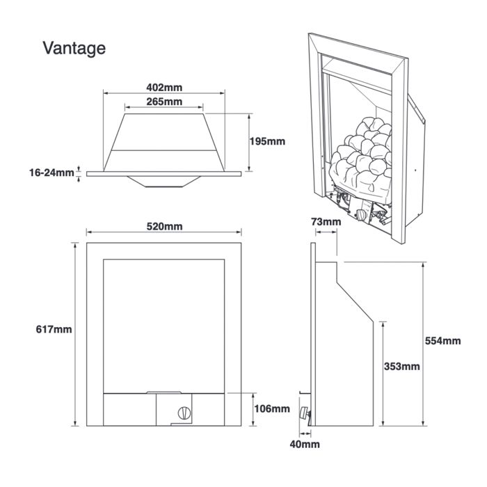 Legend Vantage 16" Inset Gas Fire