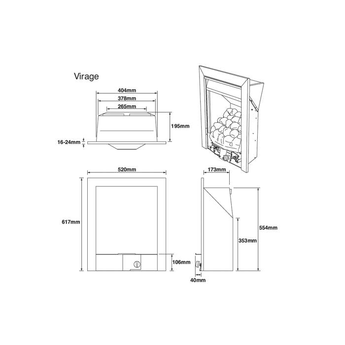 Legend Virage HE 16" Gas Fire