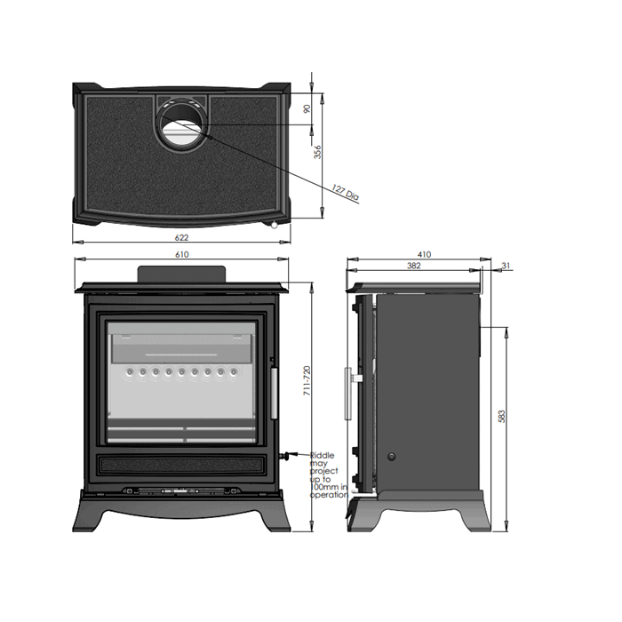 Purevision Black Classic Wide Slimline Free-Standing Multi-Fuel Stove