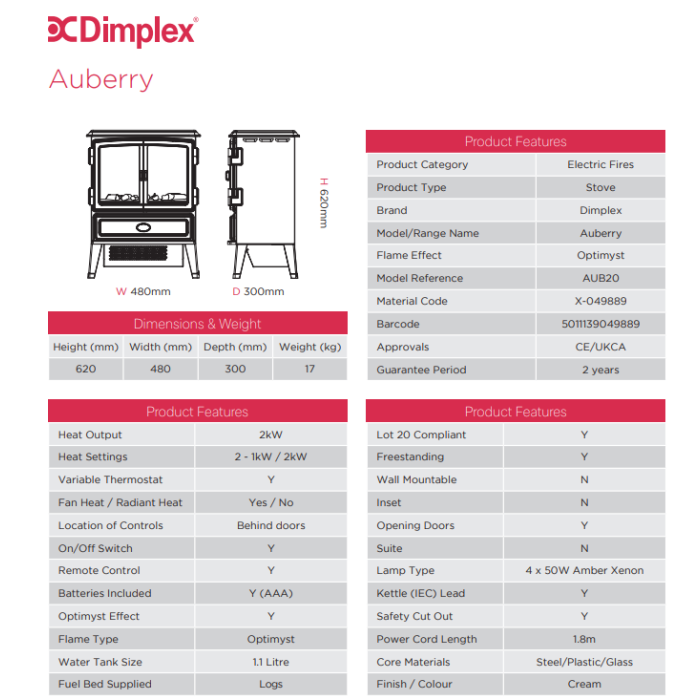 Dimplex Auberry Optimyst Electric Stove