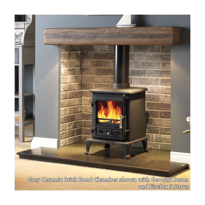 Gallery Steel Grey Ceramic Brick Bond Fireplace Chamber Panels