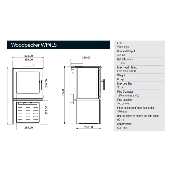 ACR Woodpecker WP4LS Wood Burning Stove