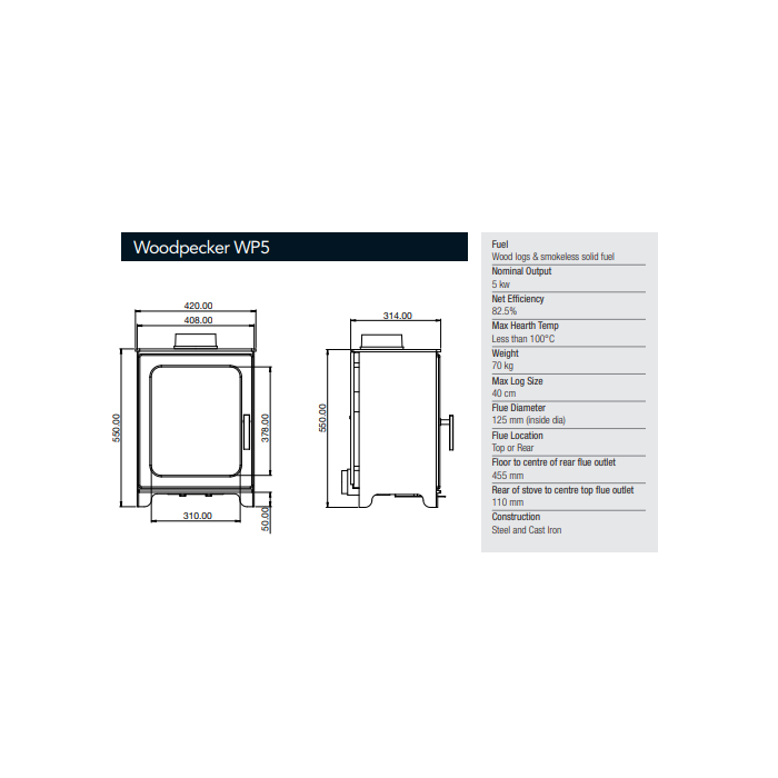 ACR WOODPECKER WP5 ECO DESIGN MULTIFUEL / WOOD BURNING STOVE