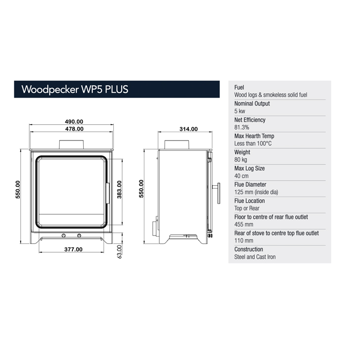 ACR Woodpecker WP5 Plus Wood Burning / Multi-Fuel Stove
