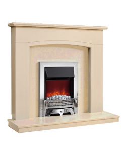 FLARE Collection By Be Modern Ellonby Soft White Finish Surround with Marfil Micro Marble Back Panel and Hearth